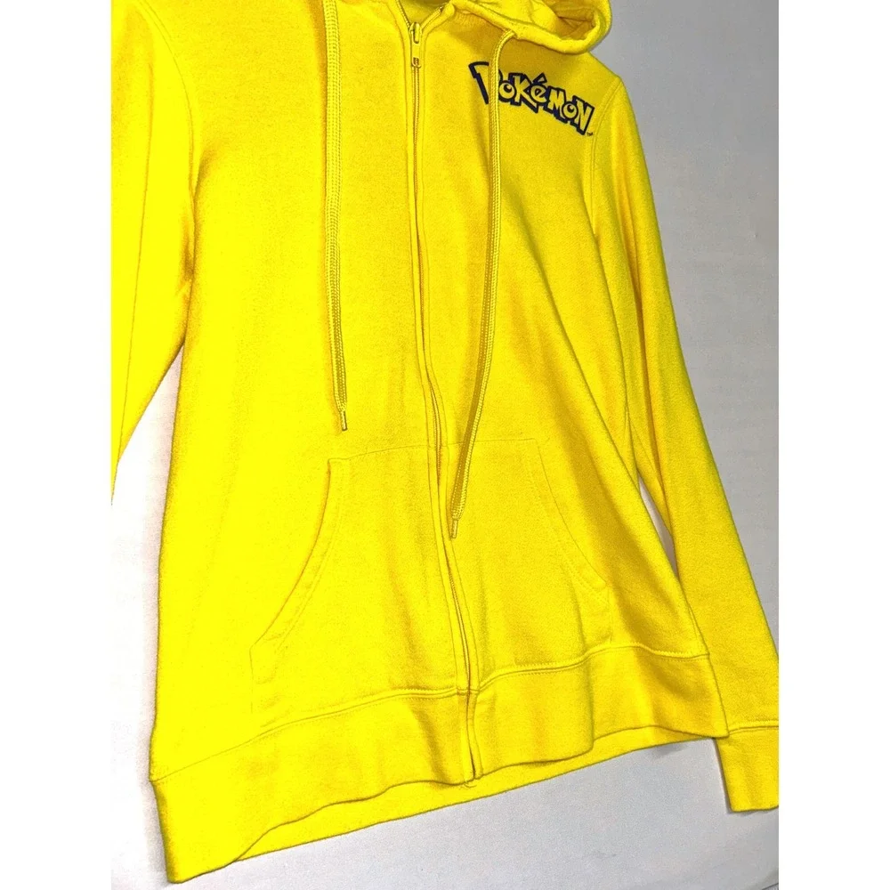 Pokemon Pikachu Full Zip Hoodie Ears Tail Cosplay Yellow Small